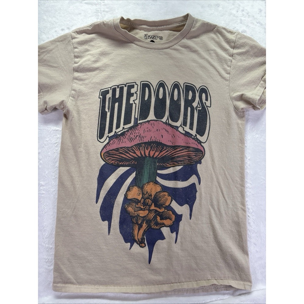The Doors Mushroom T-Shirt  Size Small Women's Tan Double Sided